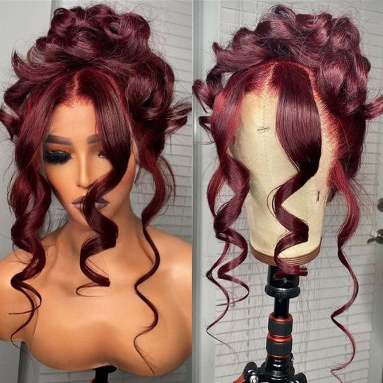 99J Burgundy Lace Wigs Human Hair 150% Density Straight Hair / Body Wave ivyfreehair