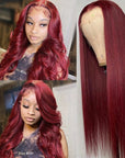 99J Burgundy Lace Wigs Human Hair 150% Density Straight Hair / Body Wave ivyfreehair