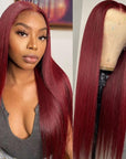 99J Burgundy Lace Wigs Human Hair 150% Density Straight Hair / Body Wave ivyfreehair