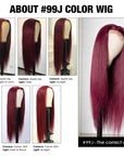 99J Burgundy Lace Wigs Human Hair 150% Density Straight Hair / Body Wave ivyfreehair