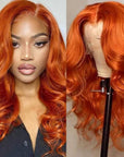 Ginger Hair Color Lace Wigs Body Wave Human Hair Wavy Wig ivyfreehair