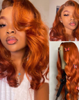 Ginger Hair Color Lace Wigs Body Wave Human Hair Wavy Wig ivyfreehair