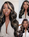 Lace Front Chocolate Brown With Peek A Boo Blonde Highlights Lace Front Body Wave Wig Beyoncé ivyfreehair