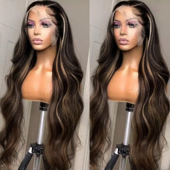Lace Front Chocolate Brown With Peek A Boo Blonde Highlights Lace Front Body Wave Wig Beyoncé ivyfreehair