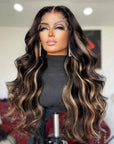 Lace Front Chocolate Brown With Peek A Boo Blonde Highlights Lace Front Body Wave Wig Beyoncé ivyfreehair